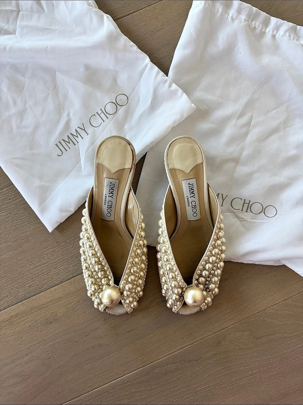 Jimmy Choo MulePearl Embellished Mules Cream & Gold US 6 / EU 36